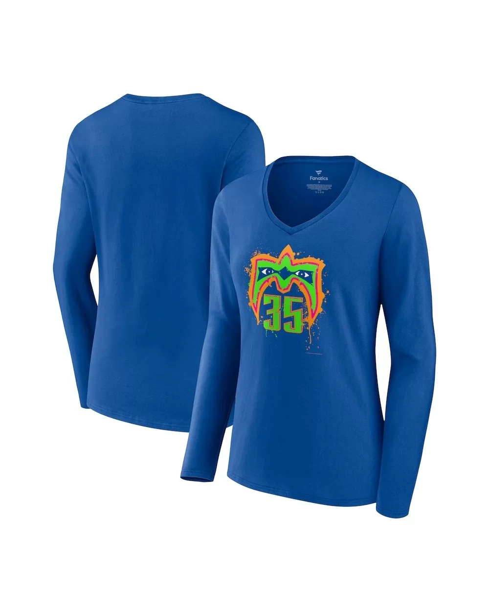 Women's Fanatics Branded Royal Ultimate Warrior 35th Anniversary V-Neck Long Sleeve T-Shirt $8.96 T-Shirts