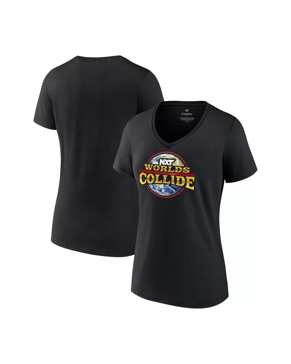 Women's Black NXT Worlds Collide 2022 Logo V-Neck T-Shirt $9.12 T-Shirts