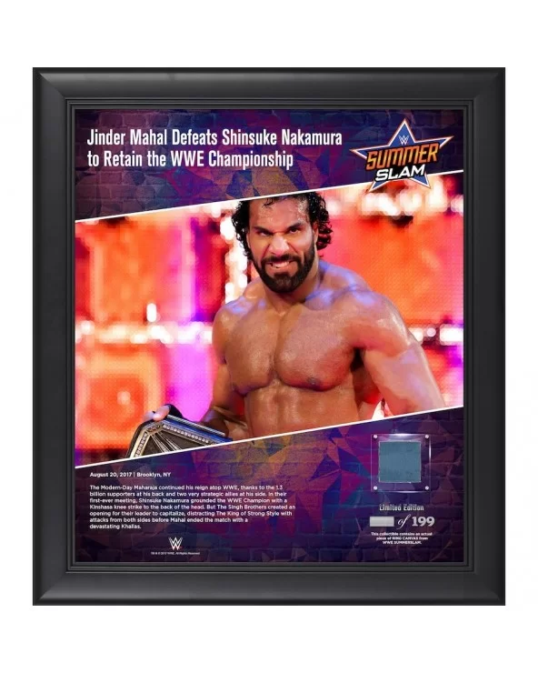 Jinder Mahal Framed 15" x 17" 2017 SummerSlam Collage with a Piece of Match-Used Canvas - Limited Edition of 199 $28.00 Colle...