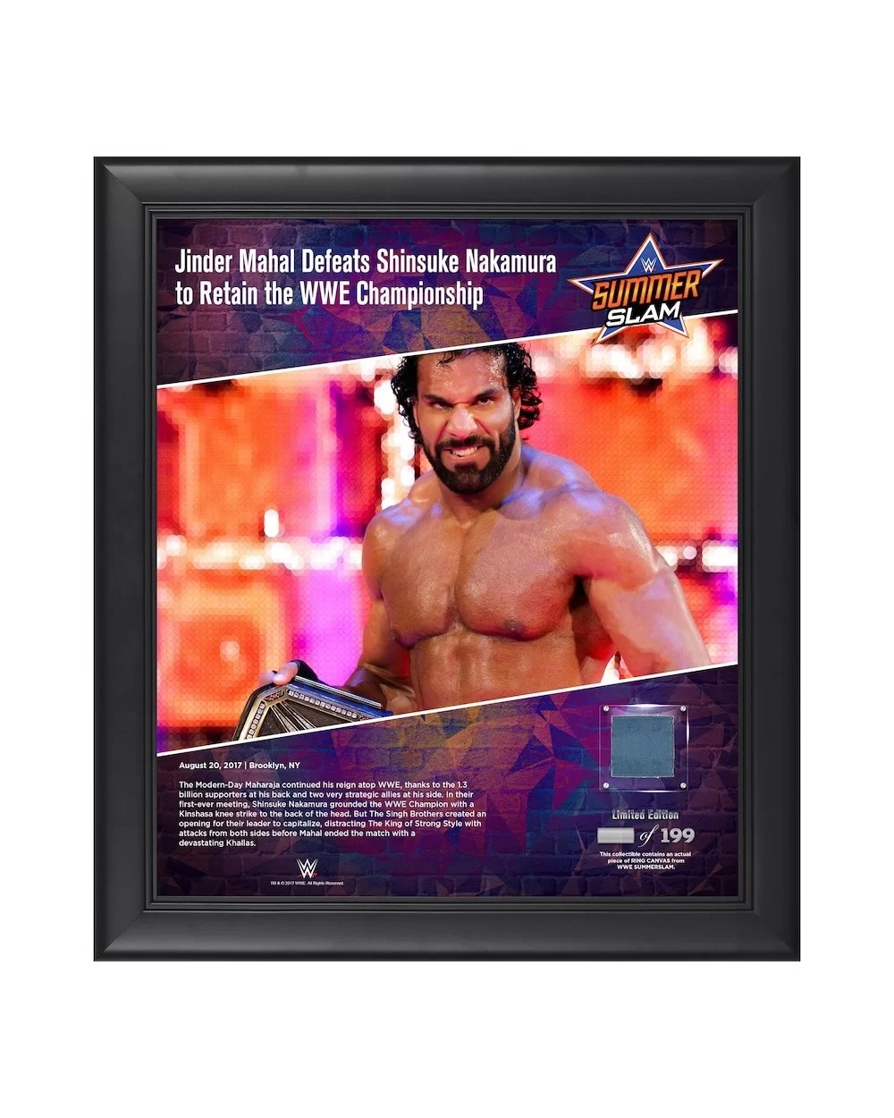 Jinder Mahal Framed 15" x 17" 2017 SummerSlam Collage with a Piece of Match-Used Canvas - Limited Edition of 199 $28.00 Colle...