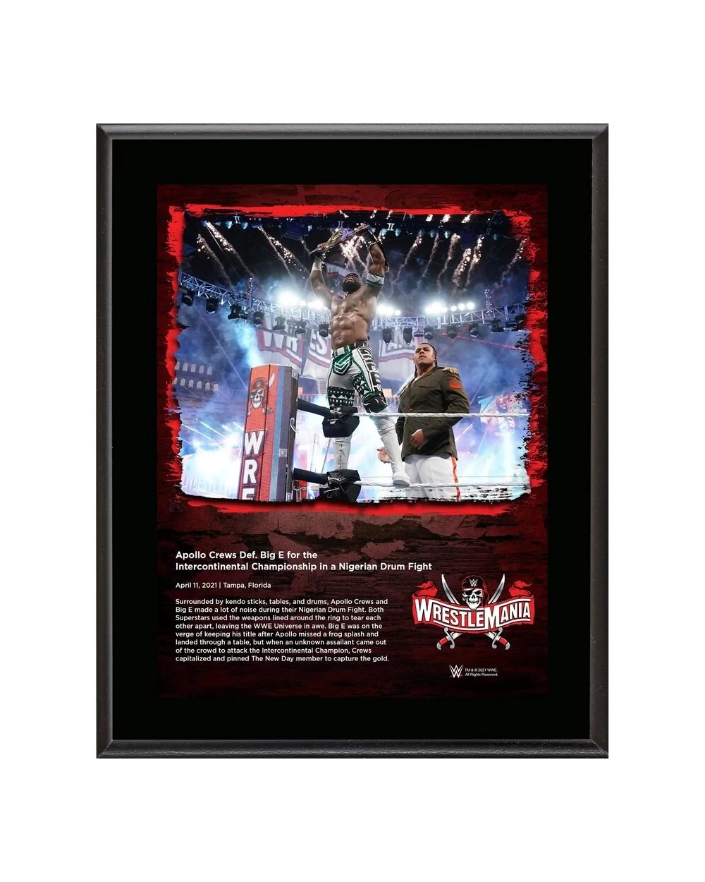Apollo Crews Framed 10.5" x 13" WrestleMania 37 Sublimated Plaque $9.84 Home & Office
