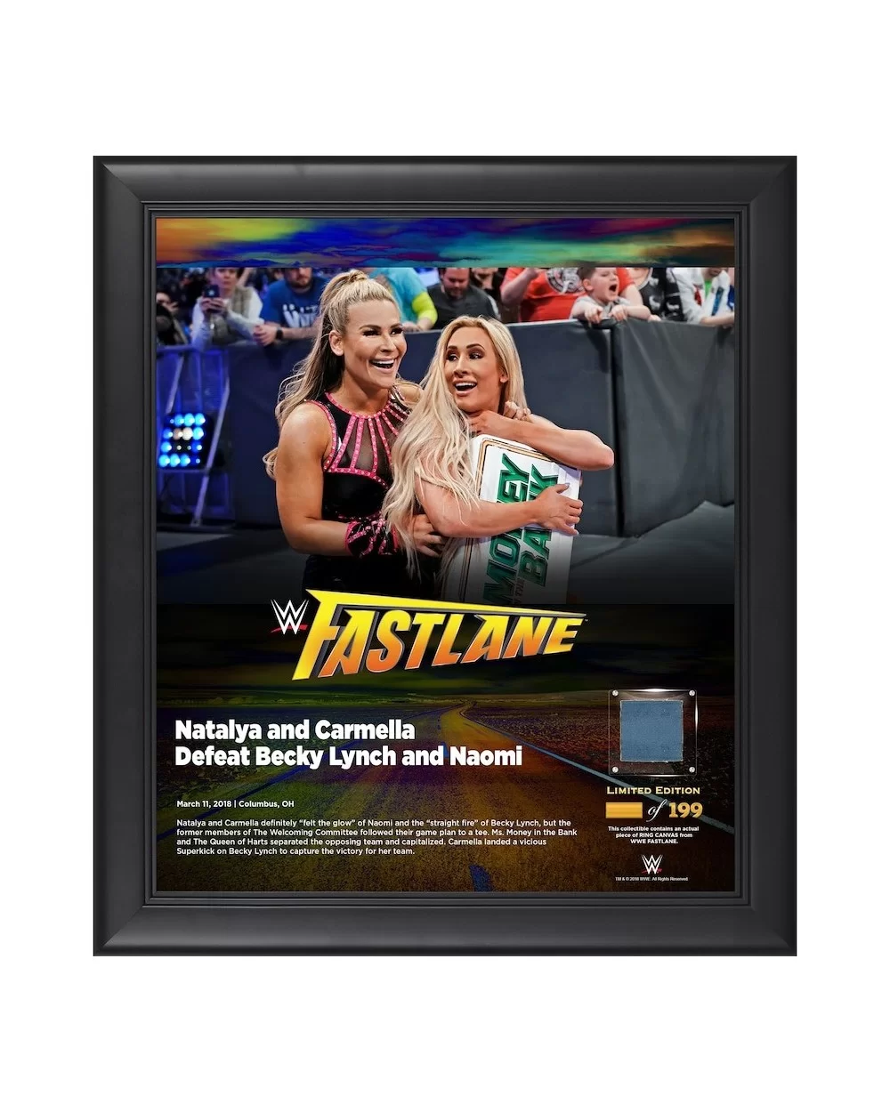 Carmella & Natalya Framed 15" x 17" 2018 Fastlane Collage with a Piece of Match-Used Canvas - Limited Edition of 199 $20.16 C...