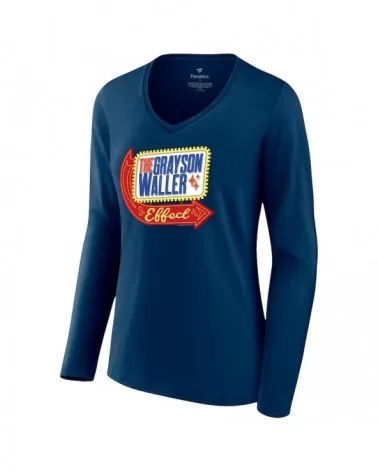 Women's Fanatics Branded Navy Grayson Waller Effect Sign Long Sleeve V-Neck T-Shirt $12.60 T-Shirts