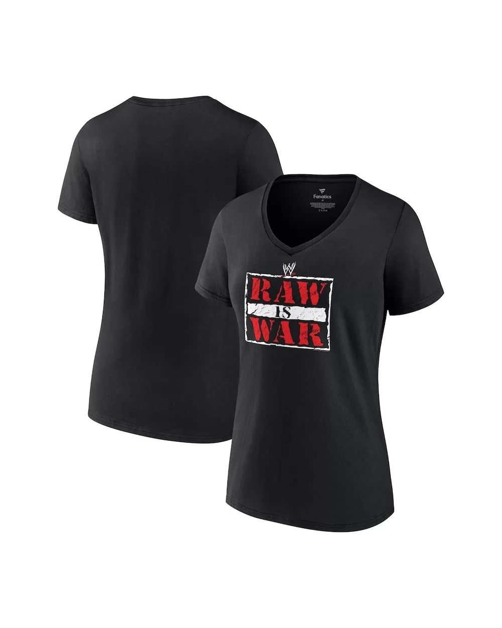Women's Fanatics Branded Black WWE RAW is War Retro Logo V-Neck T-Shirt $7.44 T-Shirts
