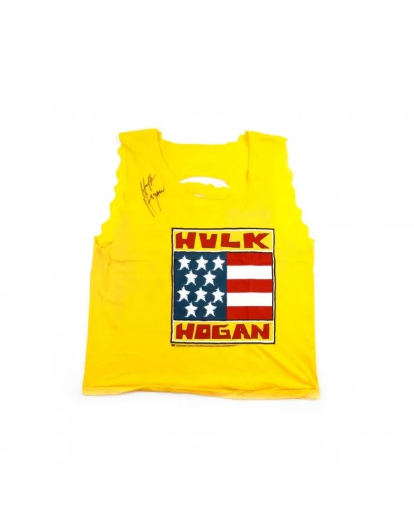 Original Hulk Hogan Signed Yellow American Flag Shirt $528.00 Signed Items