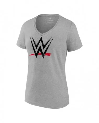 Women's Fanatics Branded Gray WWE Distressed Logo V-Neck T-Shirt $10.56 T-Shirts