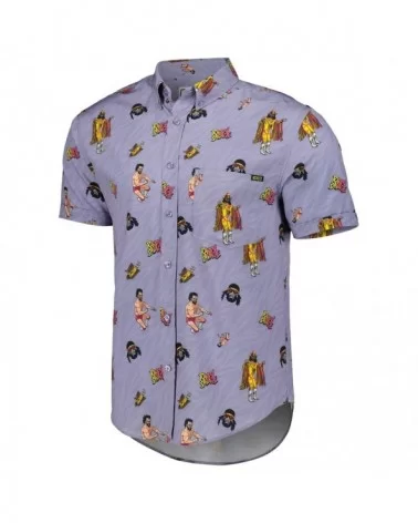 Men's RSVLTS Purple "Macho Man" Randy Savage KUNUFLEX Button-Down Short Sleeve Shirt $21.84 Apparel