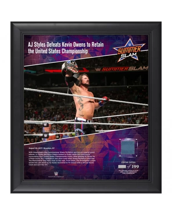 AJ Styles Framed 15" x 17" 2017 SummerSlam Collage with a Piece of Match-Used Canvas - Limited Edition of 199 $19.60 Home & O...