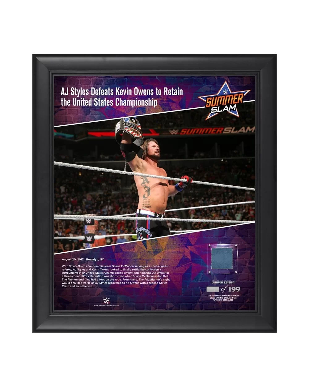 AJ Styles Framed 15" x 17" 2017 SummerSlam Collage with a Piece of Match-Used Canvas - Limited Edition of 199 $19.60 Home & O...