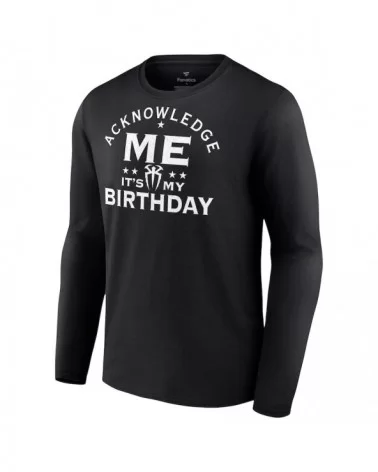 Men's Fanatics Branded Black Roman Reigns Acknowledge My Birthday Long Sleeve T-Shirt $8.96 T-Shirts
