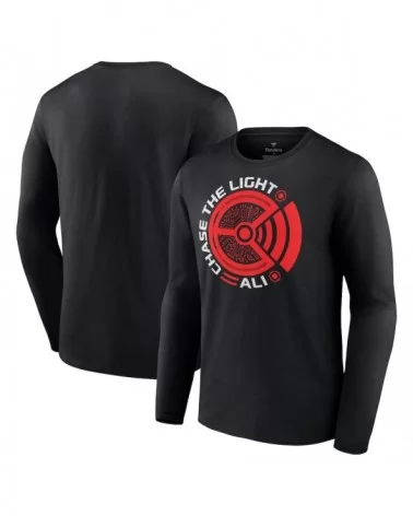 Men's Black Mustafa Ali Chase The Light Long Sleeve T-Shirt $10.92 T-Shirts