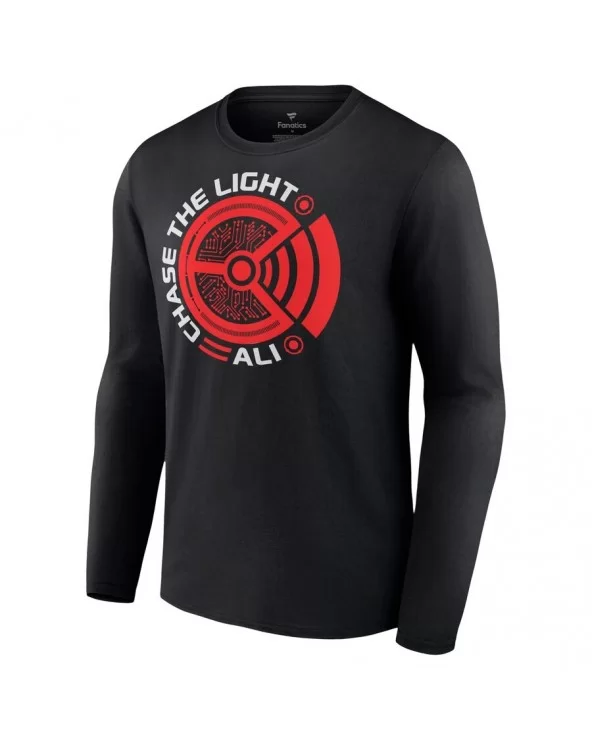 Men's Black Mustafa Ali Chase The Light Long Sleeve T-Shirt $10.92 T-Shirts