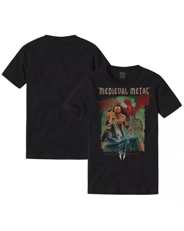 Men's Black Drew McIntyre Medieval Metal T-Shirt $11.28 T-Shirts