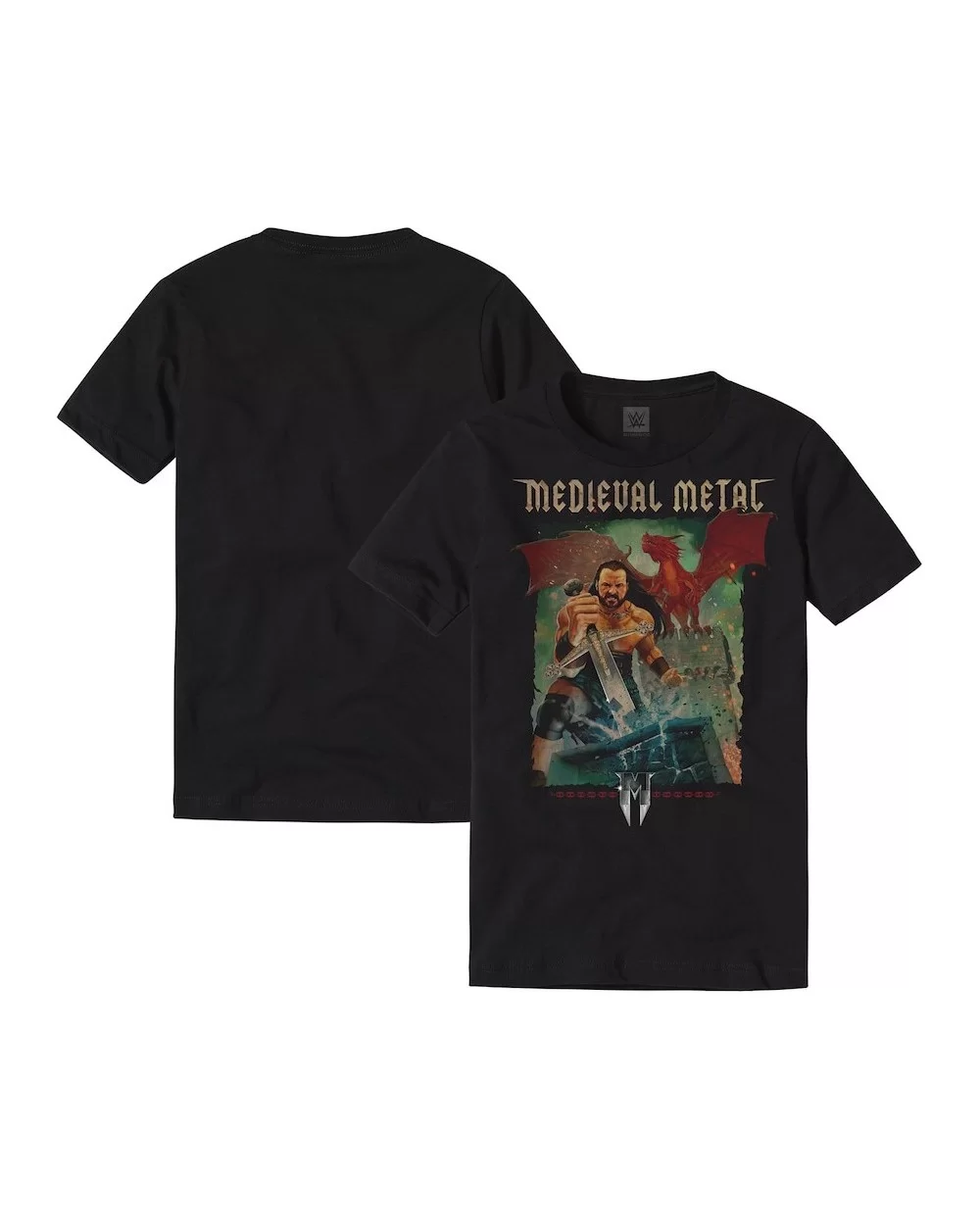 Men's Black Drew McIntyre Medieval Metal T-Shirt $11.28 T-Shirts