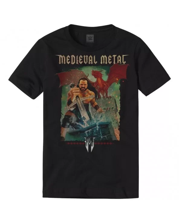 Men's Black Drew McIntyre Medieval Metal T-Shirt $11.28 T-Shirts