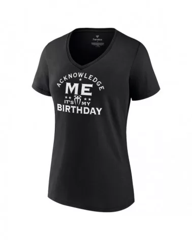 Women's Fanatics Branded Black Roman Reigns Acknowledge My Birthday V-Neck T-Shirt $11.76 T-Shirts