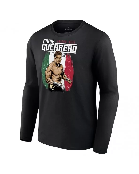 Men's Black Eddie Guerrero Latino Heat Portrait Long Sleeve T-Shirt $14.00 T-Shirts