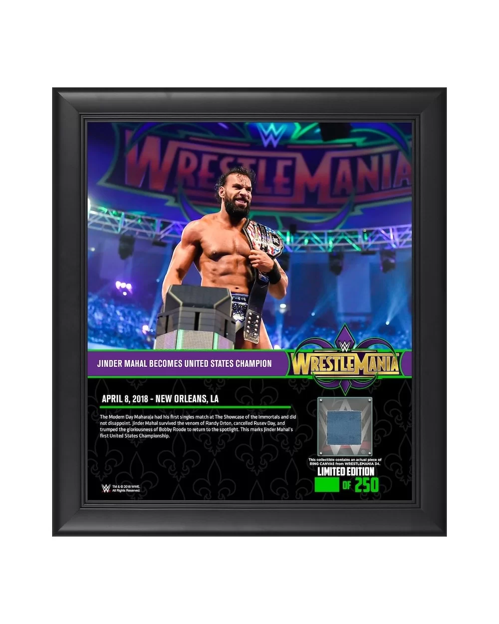 Jinder Mahal Framed 15" x 17" WrestleMania 34 Collage with a Piece of Match-Used Canvas - Limited Edition of 250 $21.28 Home ...