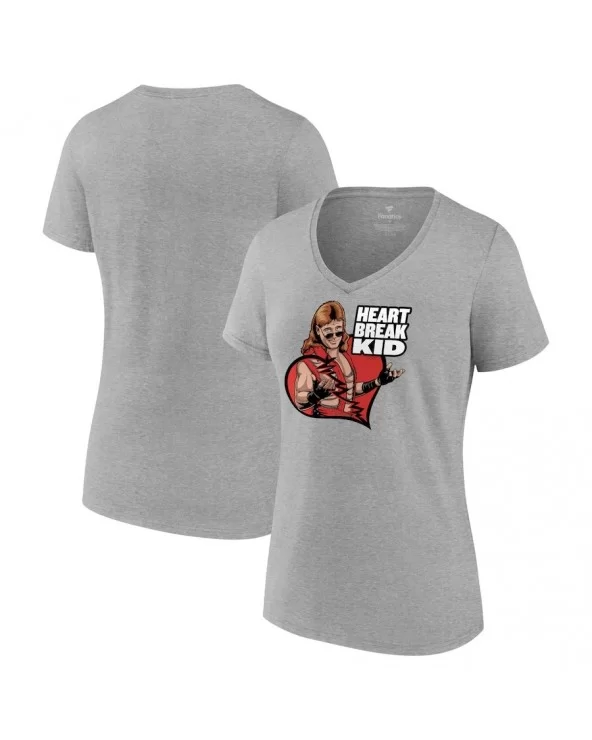 Women's Fanatics Branded Gray Shawn Michaels Heart Break Kid Illustrated V-Neck T-Shirt $8.88 T-Shirts