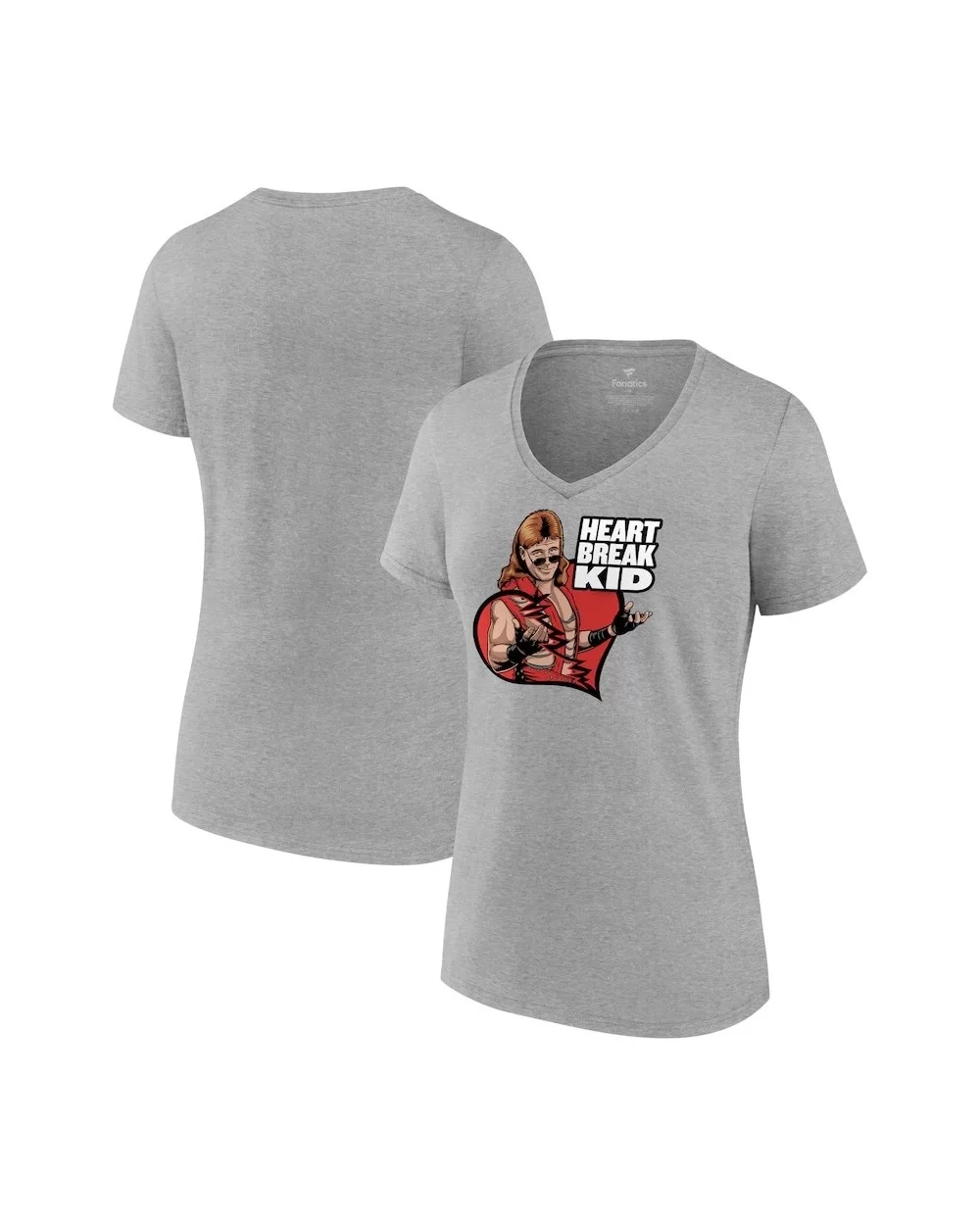 Women's Fanatics Branded Gray Shawn Michaels Heart Break Kid Illustrated V-Neck T-Shirt $8.88 T-Shirts