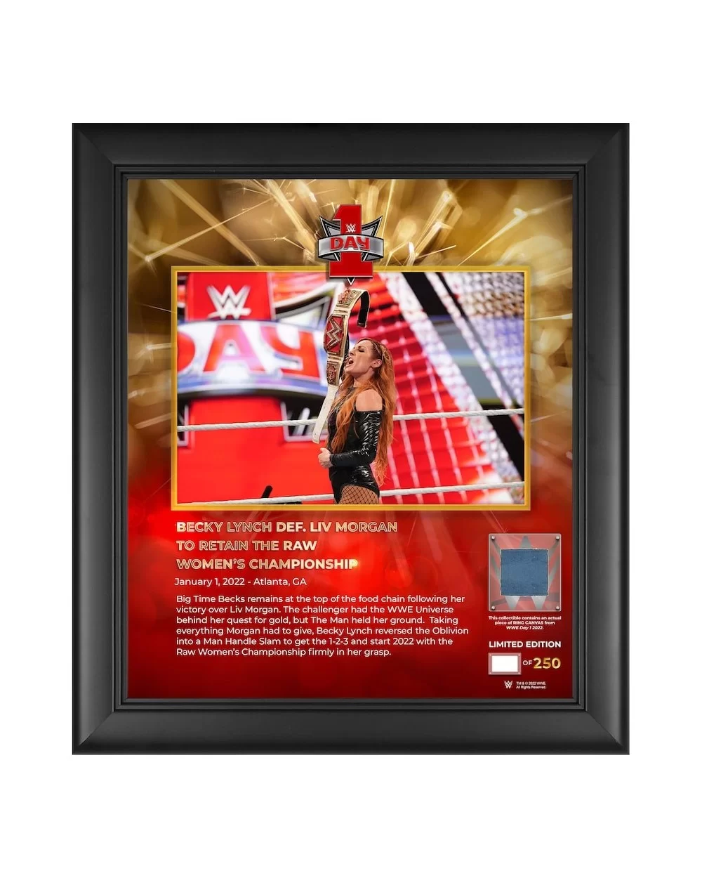 Becky Lynch Framed 15" x 17" 2022 Day 1 Collage with a Piece of Match-Used Canvas - Limited Edition of 250 $21.28 Collectibles