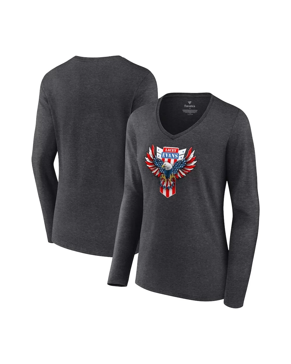 Women's Fanatics Branded Charcoal Lacey Evans Eagle V-Neck Long Sleeve T-Shirt $9.24 T-Shirts