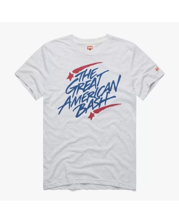 Men's Homage Heather Ash The Great American Bash Retro Event Logo T-Shirt $9.24 T-Shirts