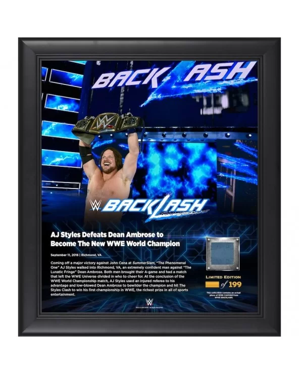 AJ Styles Framed 15" x 17" 2016 Backlash Collage with a Piece of Match-Used Canvas - Limited Edition of 199 $17.92 Collectibles