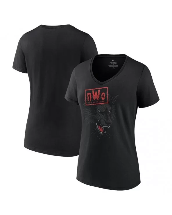 Women's Black nWo Wolfpac V-Neck T-Shirt $7.92 T-Shirts