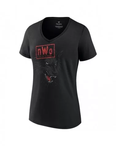 Women's Black nWo Wolfpac V-Neck T-Shirt $7.92 T-Shirts