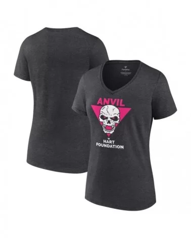 Women's Fanatics Branded Jim Neidhart Charcoal Hart Foundation Retro V-Neck T-Shirt $8.16 T-Shirts
