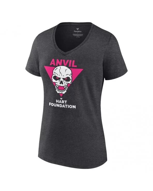 Women's Fanatics Branded Jim Neidhart Charcoal Hart Foundation Retro V-Neck T-Shirt $8.16 T-Shirts