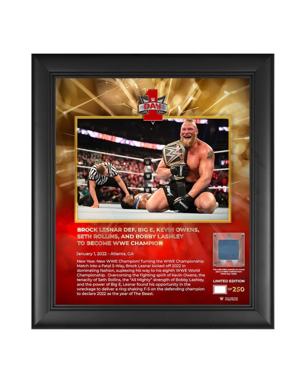 Brock Lesnar Framed 15" x 17" 2022 Day 1 Collage with a Piece of Match-Used Canvas - Limited Edition of 250 $21.84 Home & Office