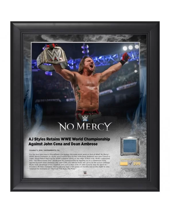 AJ Styles Framed 15" x 17" 2016 No Mercy Collage with a Piece of Match-Used Canvas - Limited Edition of 199 $25.76 Collectibles