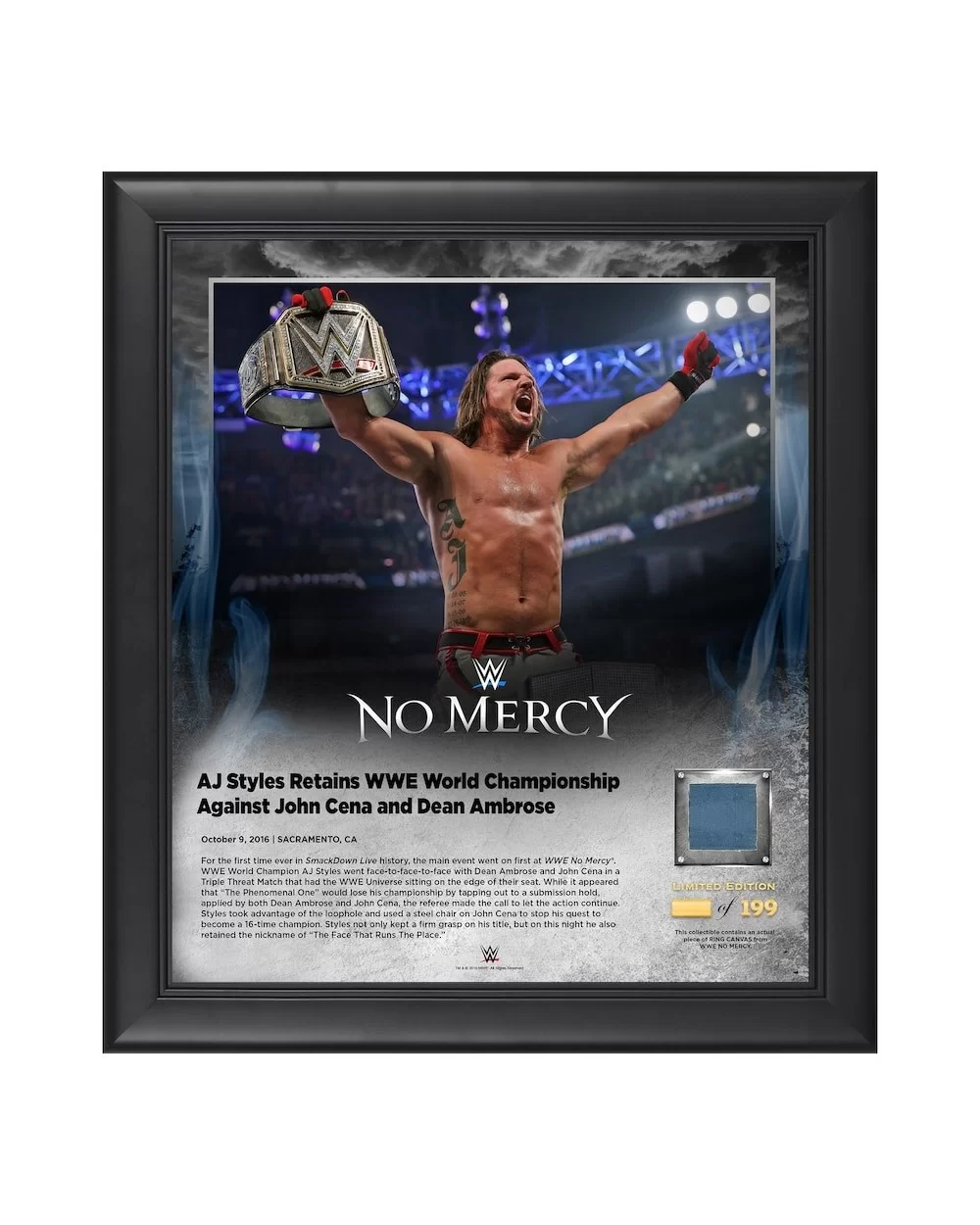 AJ Styles Framed 15" x 17" 2016 No Mercy Collage with a Piece of Match-Used Canvas - Limited Edition of 199 $25.76 Collectibles