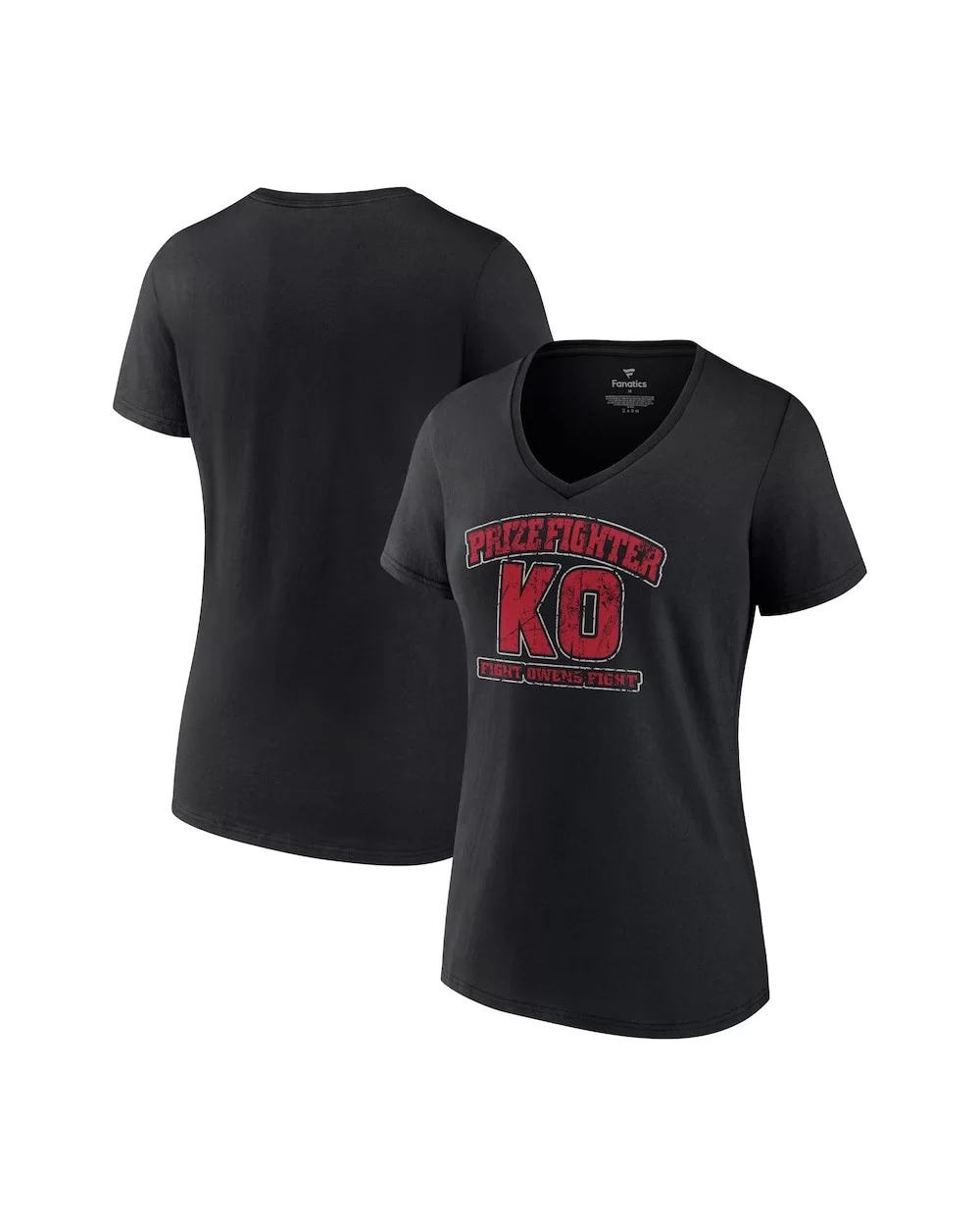 Women's Black Kevin Owens Prizefighter V-Neck T-Shirt $14.00 T-Shirts