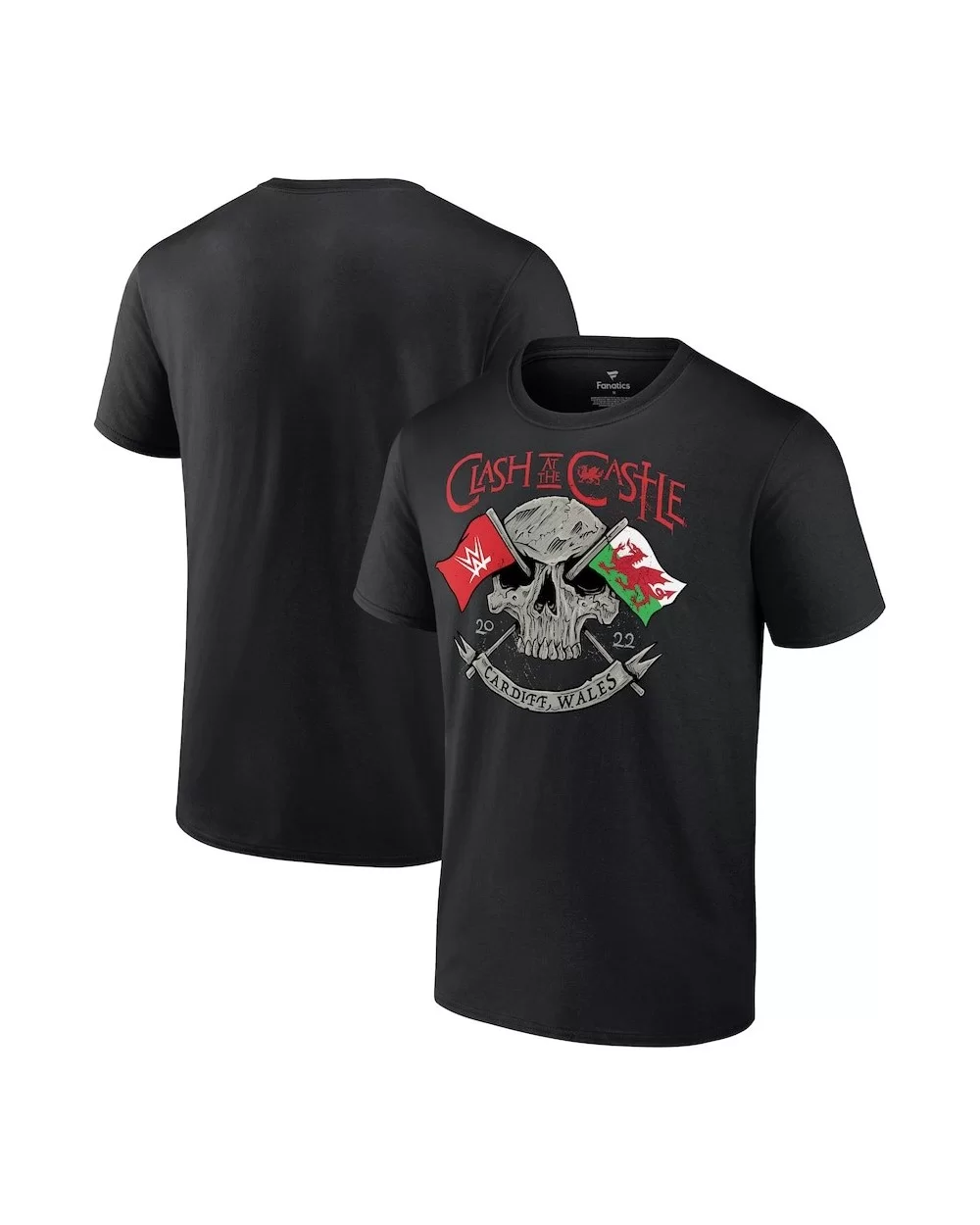 Men's Black WWE Clash at the Castle 2022 Skull T-Shirt $10.32 T-Shirts