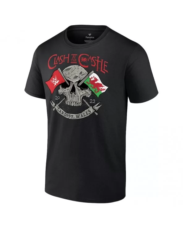 Men's Black WWE Clash at the Castle 2022 Skull T-Shirt $10.32 T-Shirts