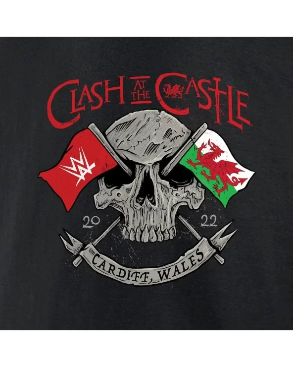 Men's Black WWE Clash at the Castle 2022 Skull T-Shirt $10.32 T-Shirts