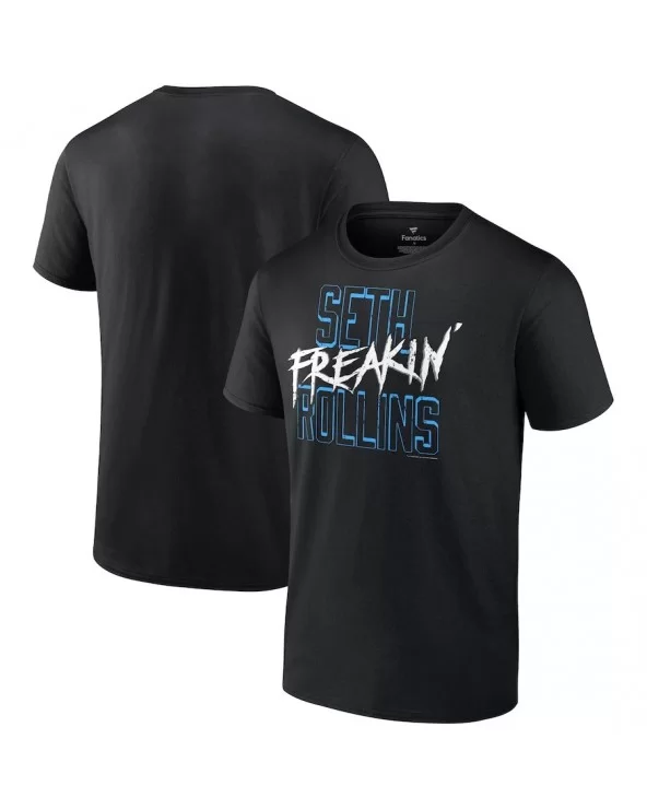 Men's Fanatics Branded Black Seth "Freakin" Rollins Blue Text T-Shirt $9.36 T-Shirts