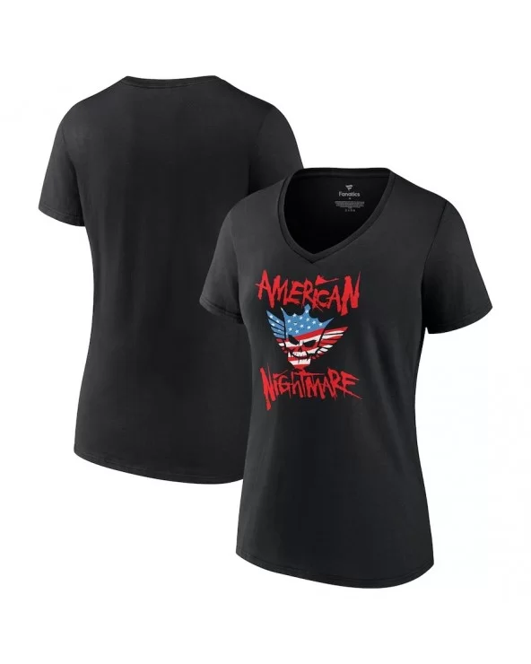 Women's Black Cody Rhodes American Nightmare Logo V-Neck T-Shirt $8.64 T-Shirts