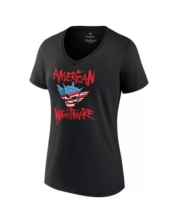 Women's Black Cody Rhodes American Nightmare Logo V-Neck T-Shirt $8.64 T-Shirts