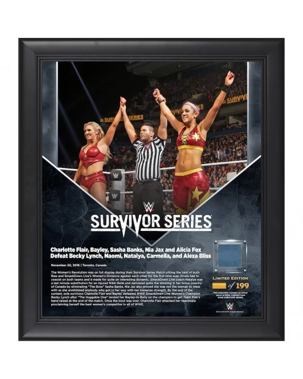 Bayley & Charlotte Flair Framed 15" x 17" 2016 Survivor Series Collage with a Piece of Match-Used Canvas - Limited Edition of...