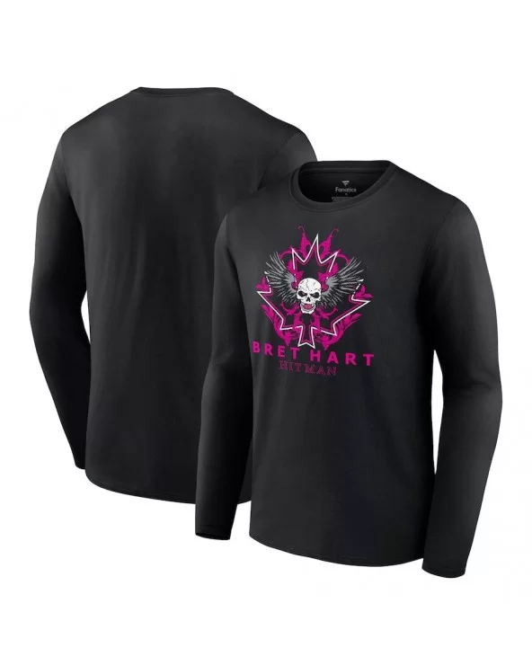 Men's Fanatics Branded Black Bret Hart Hitman Maple Leaf Long Sleeve T-Shirt $14.00 T-Shirts