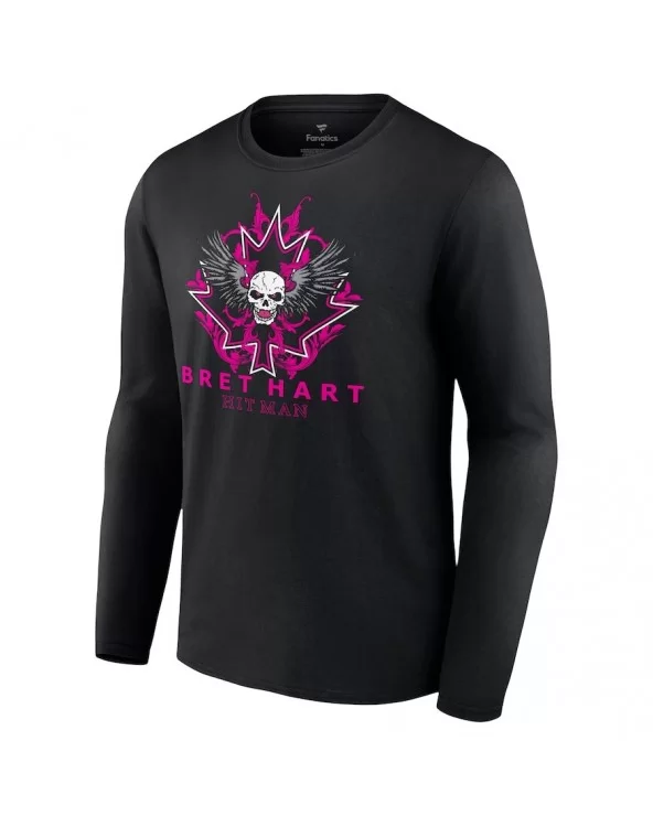 Men's Fanatics Branded Black Bret Hart Hitman Maple Leaf Long Sleeve T-Shirt $14.00 T-Shirts