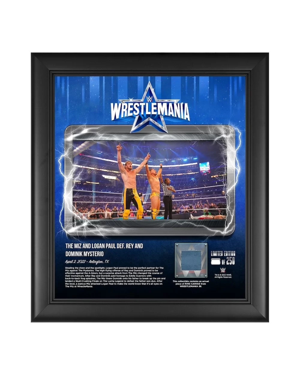 The Miz & Logan Paul World Wrestling Entertainment Framed 15" x 17" WrestleMania 38 Night 1 Core Frame with a Piece of Match-...