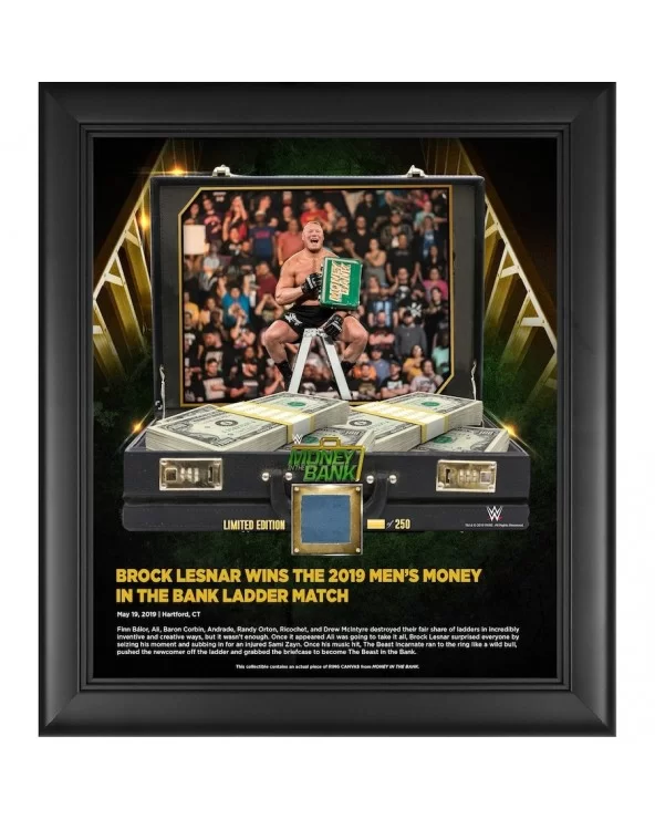 Brock Lesnar WWE Framed 15" x 17" 2019 Money In The Bank Collage with Piece of Match-Used Canvas - Limited Edition of 250 $20...
