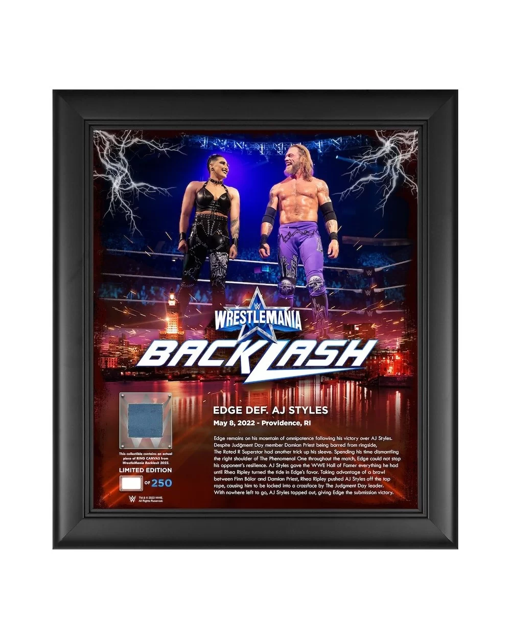 Edge WWE Framed 15" x 17" 2022 WrestleMania Backlash Core Frame with a Piece of Match-Used Canvas - Limited Edition of 250 $2...