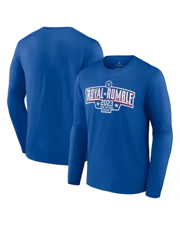 Men's Fanatics Branded Royal Royal Rumble 2023 San Antonio Logo Long Sleeve T-Shirt $12.88 T-Shirts