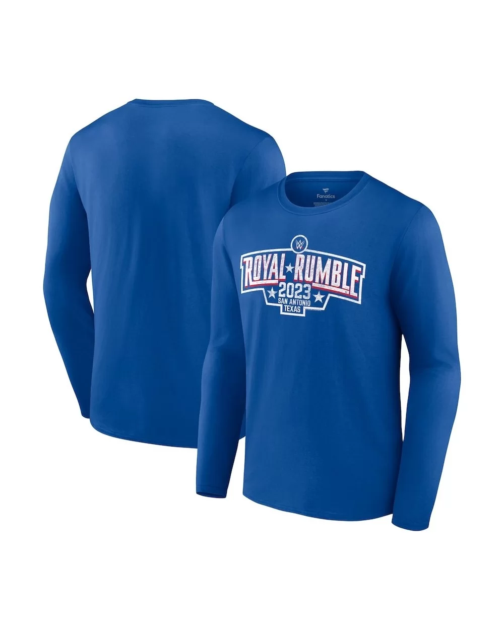 Men's Fanatics Branded Royal Royal Rumble 2023 San Antonio Logo Long Sleeve T-Shirt $12.88 T-Shirts